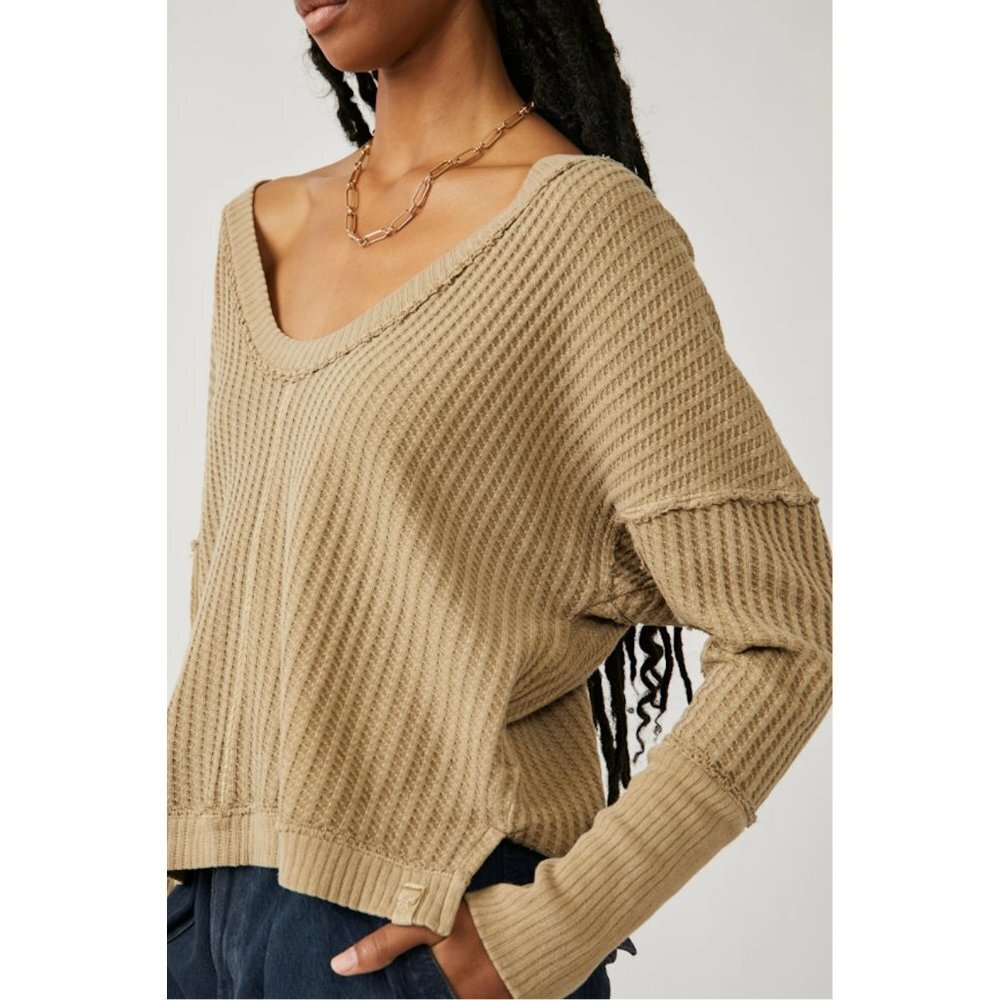 New Free People New Magic Thermal Long Sleeve Golden Olive Top Size S
